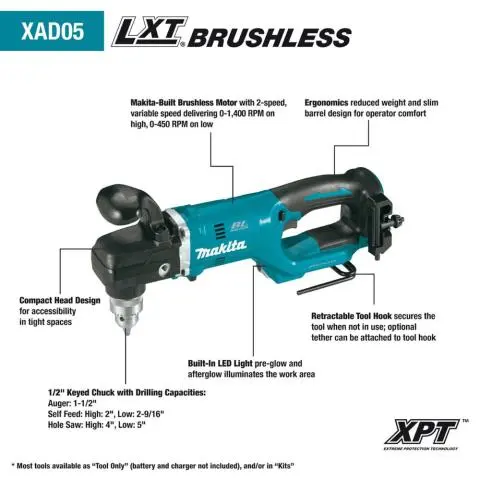 Makita XAD05Z 18V LXT Lithium Ion Brushless Cordless 1 2 Right Angle Drill