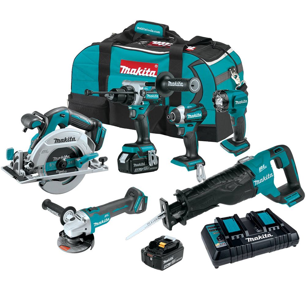 Makita XT616PT 18V LXT Lithium‑Ion Brushless Cordless 6‑Pc. Combo Kit (5.0Ah