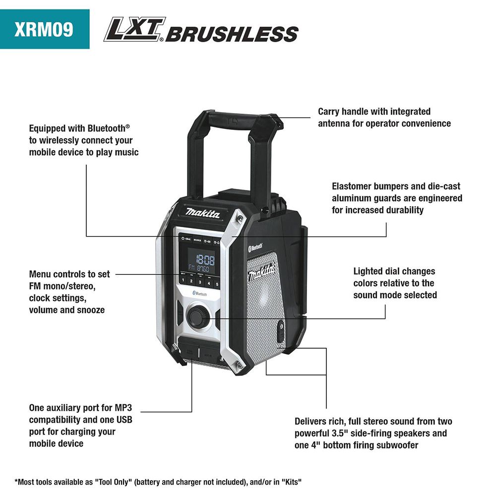 Makita XRM09B 18V LXT / 12V max CXT Lithium‑Ion Cordless Bluetooth Job Site  Radio