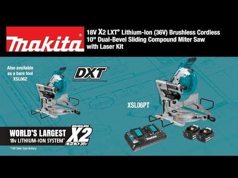 Makita XSL06Z 10 18V X2 LXT Lithium‑Ion Cordless Dual‑Bevel Sliding  Compound Miter Saw with Laser, Bare Tool